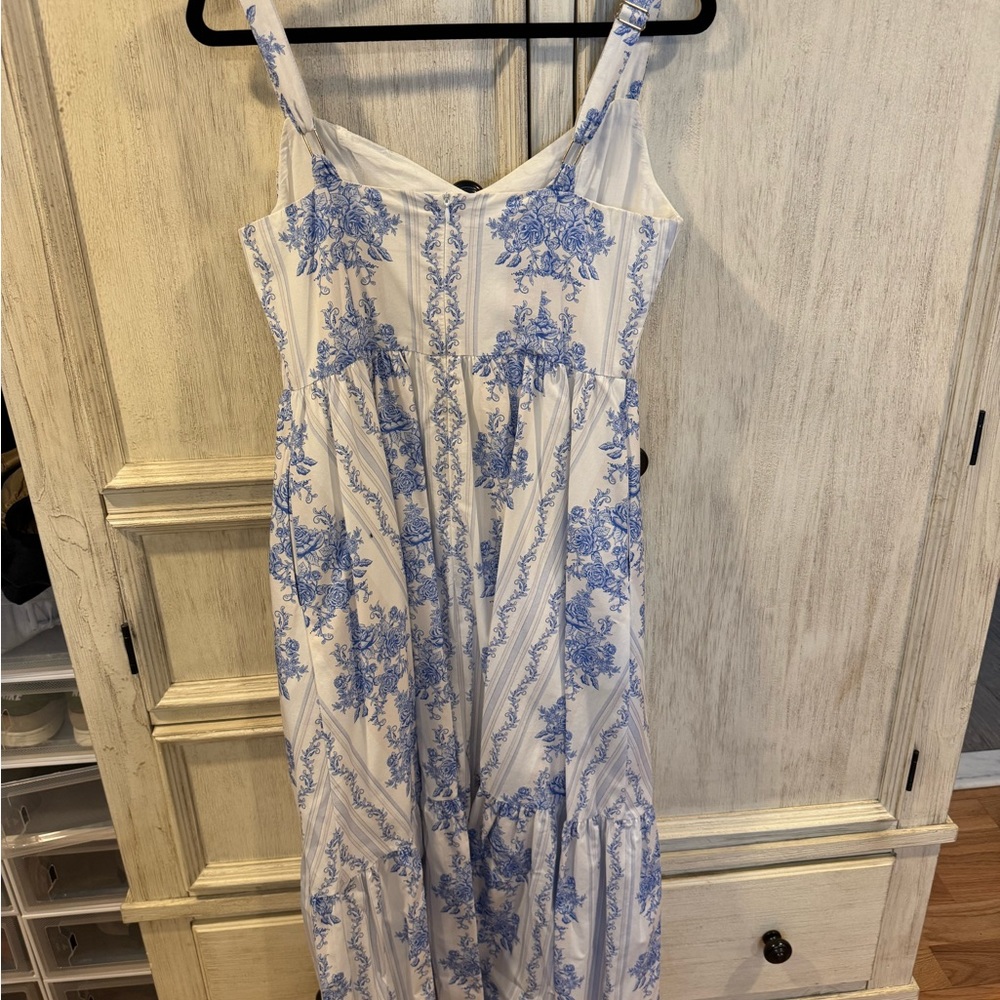 Aura White Dress with Blue Floral Print